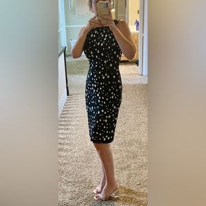 Calvin Klein dress. Black with white polka dots. Gold back zipper. Size 2. EUC.